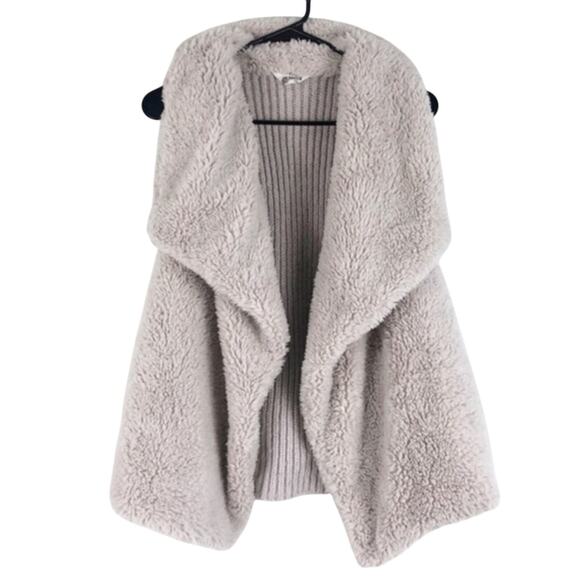 BB Dakota Jackets & Blazers - BB Dakota Sherpa Vest Womens XS Cream Fuzzy Open Front Cozy Neutrak Minimalist